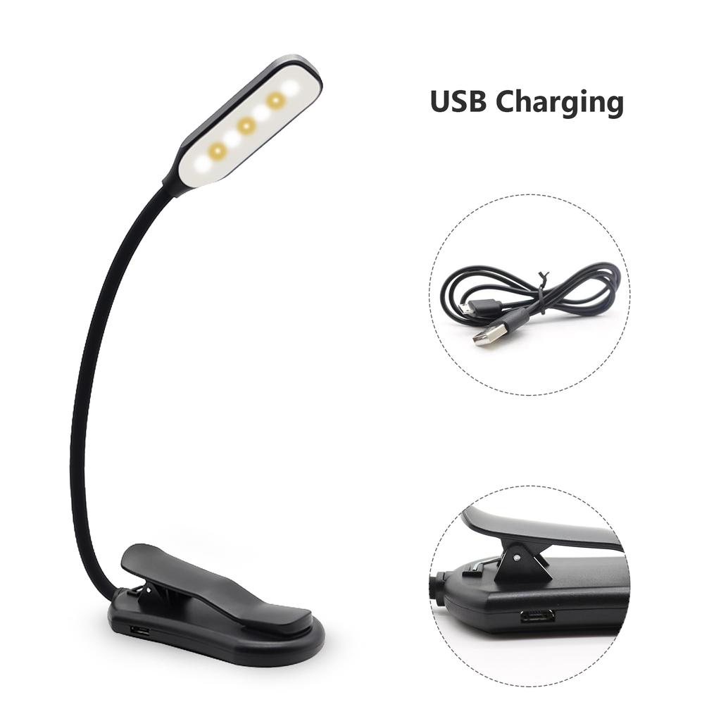LED Clip On Book Light, 3 Brightness Flexible Night Reading Lamp and Eye Charging Night Light for Kids   On Book