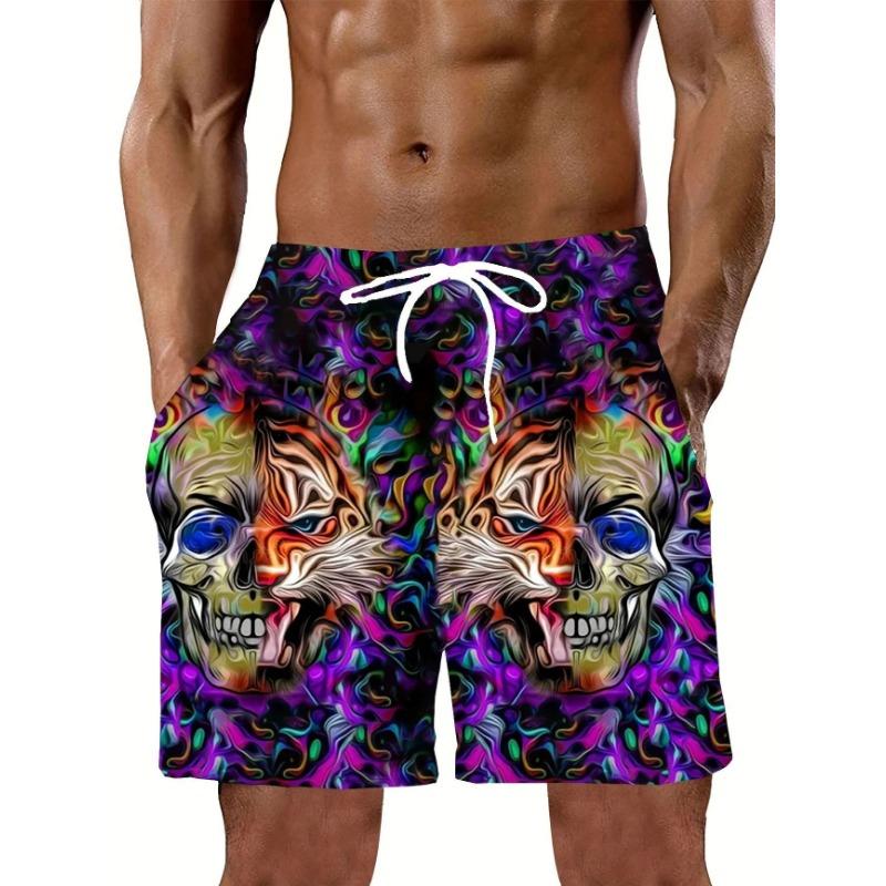 Pantalones Cortos Casuales de Playa para Hombre Estampado de Llama Azul 3D Secado Rápido Cintura con Cordón