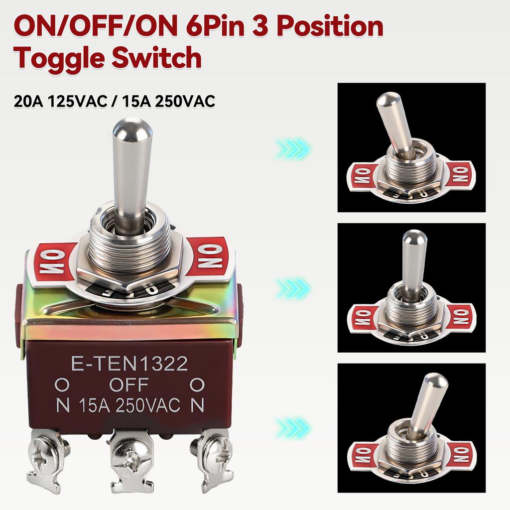 5x Rocker Toggle Flick Switch ON/OFF/ON 15A/250V 20A/125V DPDT Waterproof Heavy Duty Momentary Toggle Switch For Cars Boats etc