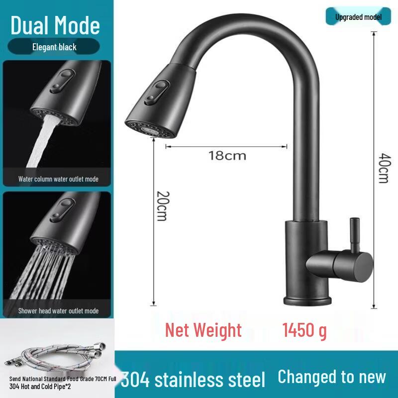 Tai Ju Fu Matte Black Single Cold Pull-Out Kitchen Faucet