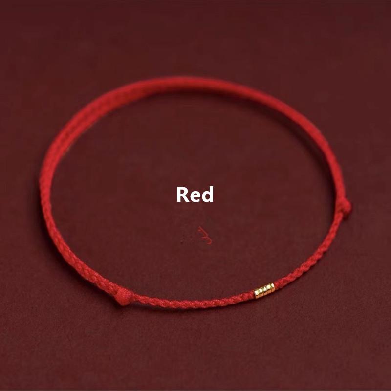 

Браслет из красной веревки ручной вязки с медной счастливой бусиной, веревочный браслет для пары, простой замок, этнический оригинальный женский аксессуар