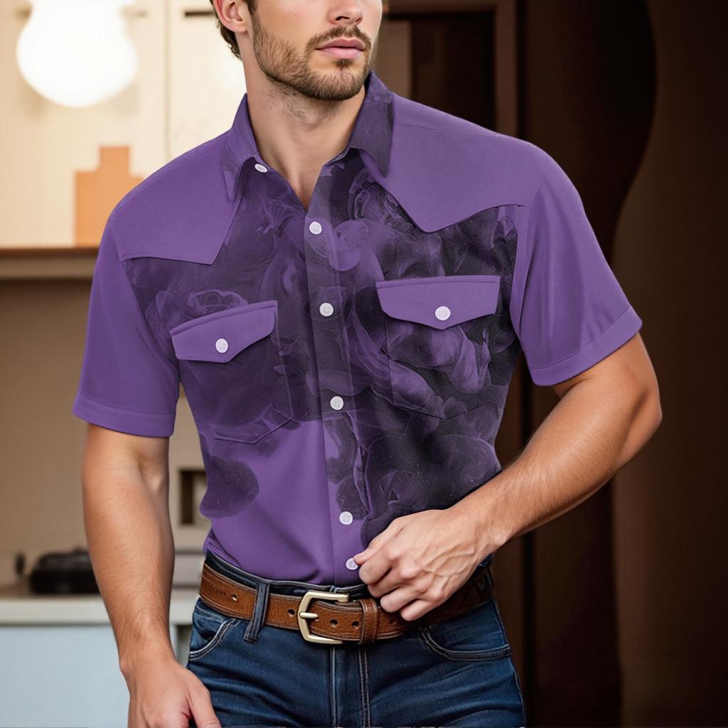 Men'S Fashionable Lapel And Shoulder Length Short Sleeved Casual Top