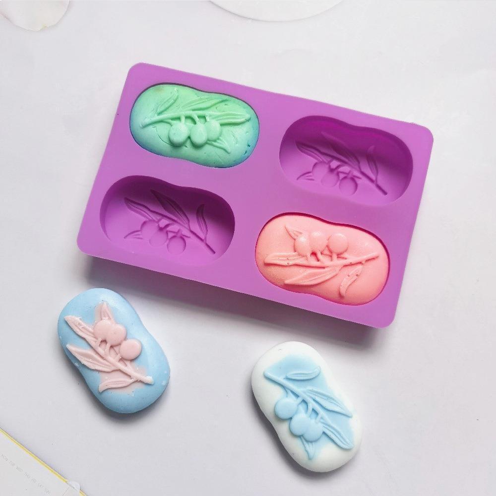 4 Cavities Oval Olive Tree Silicone Soap Mold DIY Soap Making Kits Handmade Cake Candle Mold Gifts Craft Supplies Home Decor