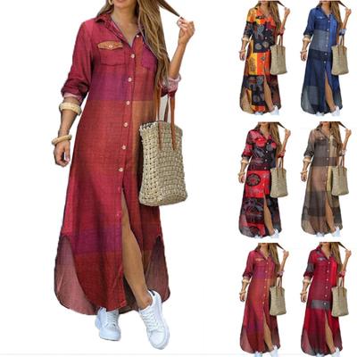 Women's Spring and Autumn Fashion Sexy Shirt Long Skirt Loose Collar Dress