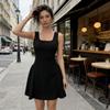 Popular direct supply of European and American style women's clothing, black short strap dress, small black skirt, new model