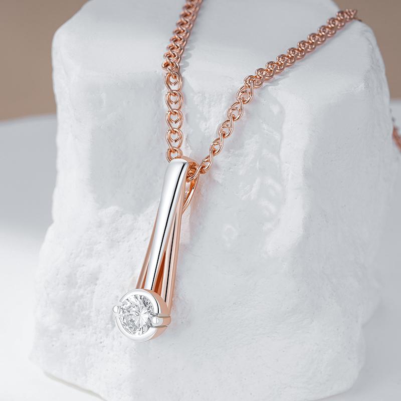 Luxury Bride Wedding Pendant Necklace  Rose Gold  Color Mix Natural Zircon Slim Design Women Daily Jewelry