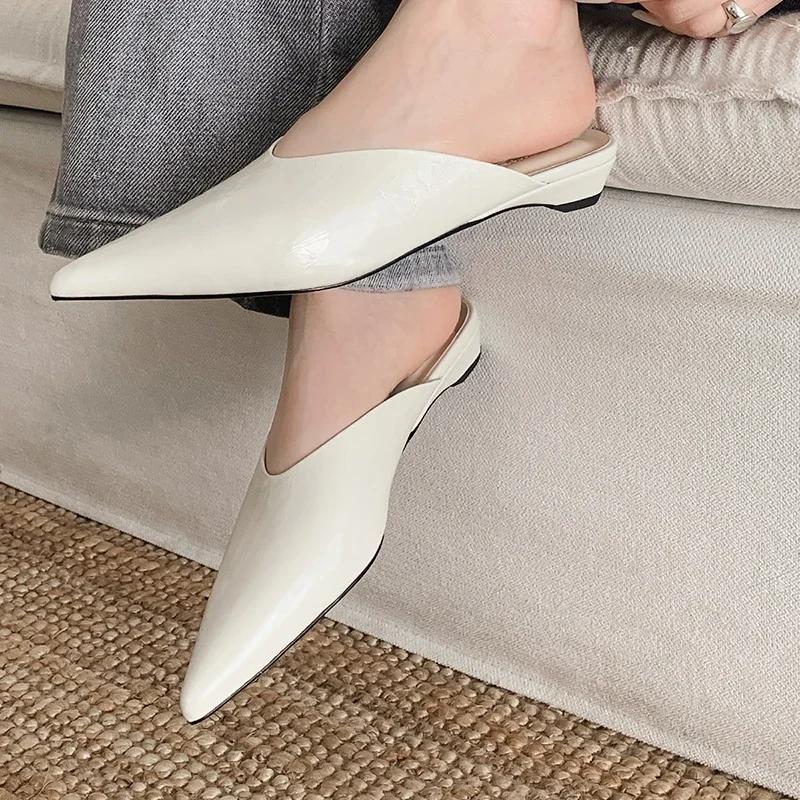 

Модные французские мюли с острым носком класса люкс для женщин, летняя обувь, модные ленивые полушлепанцы на среднем толстом каблуке 34