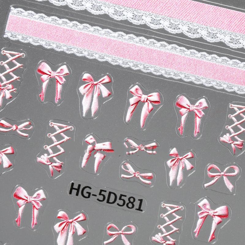 5D Ballet Bow Lace Embossing Self Adhesive Nail Art Stickers Shiny Charming Manicure Decals Nail Supplies