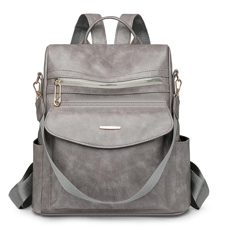 Backpack Female Retro Fashion Schoolbag PU Casual Middle-aged Backpack