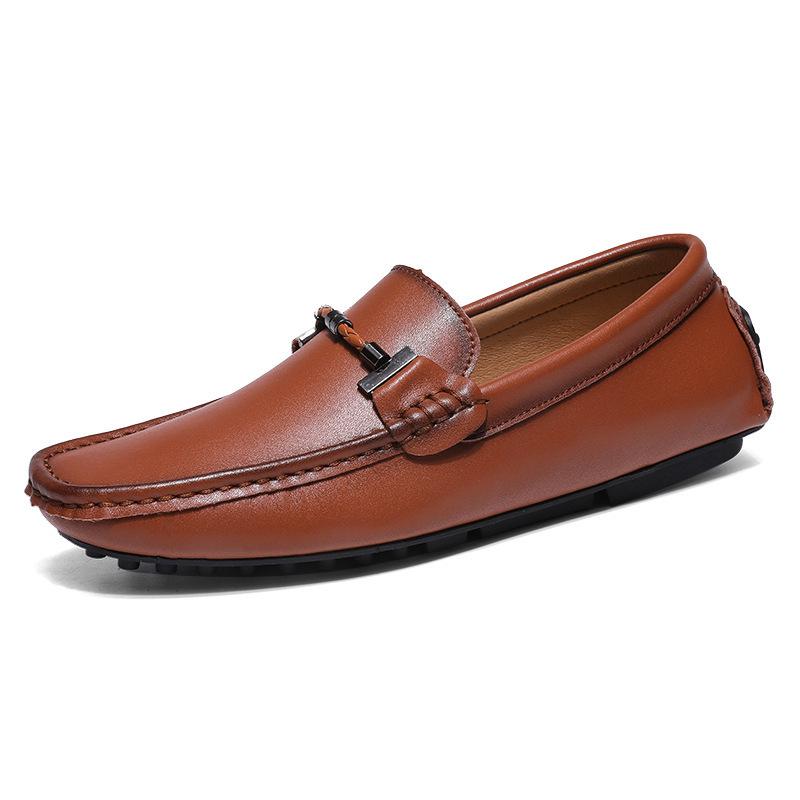Men's Large Breathable Leather Loafers Slip-On Versatile Bean Shoes