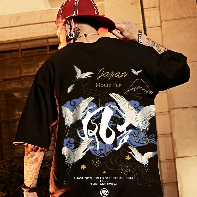 Summer Oversized T-shirts O-neck Short Sleeves Casual Loose Pullover Graphic Tees for Youth Hip Hop Chinese Trend Men Shirts