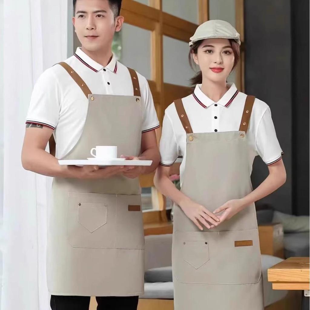 Korean Style Canvas Apron - Waterproof Pure Cotton for Coffee Shops, Nail Art, Men & Women Chefs