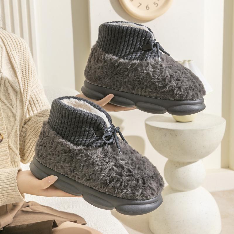 New Fluffy Strap Cotton Shoes Winter Velvet Cotton Slippers Outer Wear Cotton Boots Thick Sole High Heel