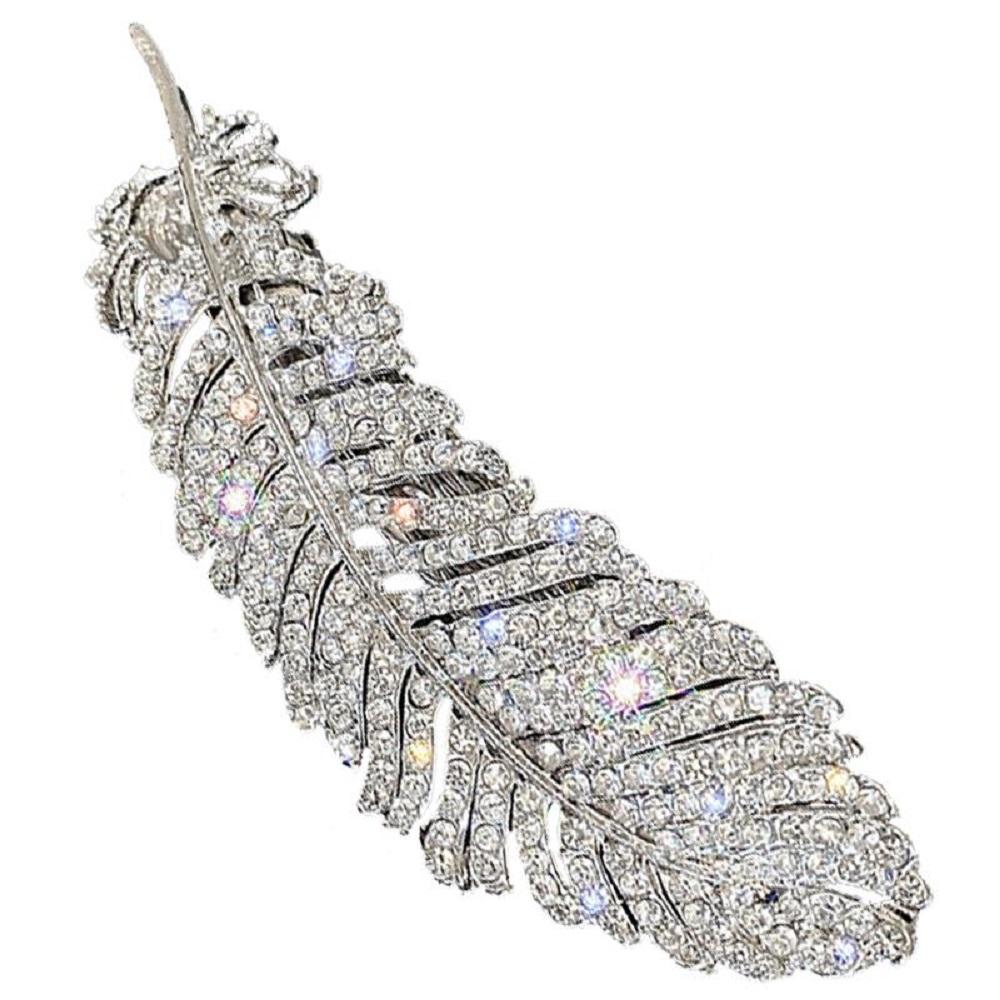 

Large Elegant Bb Clip Girls Hair Side Clip Women Barrette Feather Hair Clips Crystal Hairpins срібний