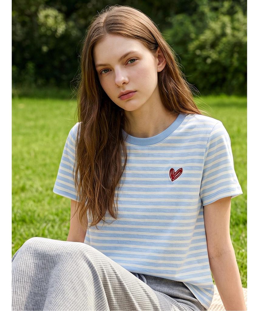 Poebeo21 Heart Stripe Short Sleeve T-Shirt (Ftdbts009)