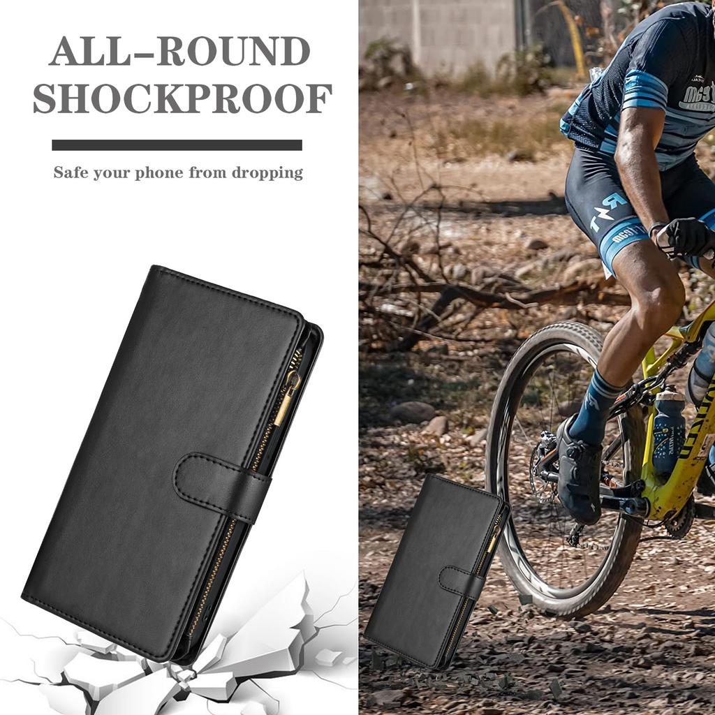 For Xiaomi Poco M8 5G/Redmi Note 15 5G (Global)/15 4G (Global) Leather Case Zipper Wallet Stand Shockproof Phone Cover with Wrist Strap