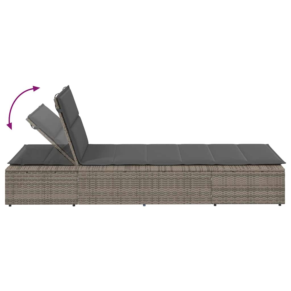Sonnenliege mit Schwimmkissen Grau Poly-Rattan