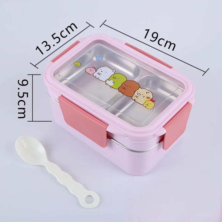 Double Layer Portable Stainless Steel Cartoon Food Container Microwave Bento Box for Kids Children Picnic School