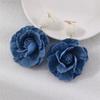Floral Drop Earrings Lightweight Camellia Earrings Allergy Free Blue Flower Ear Pendants Handmade Denims Ornament