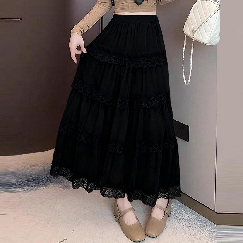 

ZANZEA Womens Casual Lace Splice Elegant Long Skirts 5XL чёрный