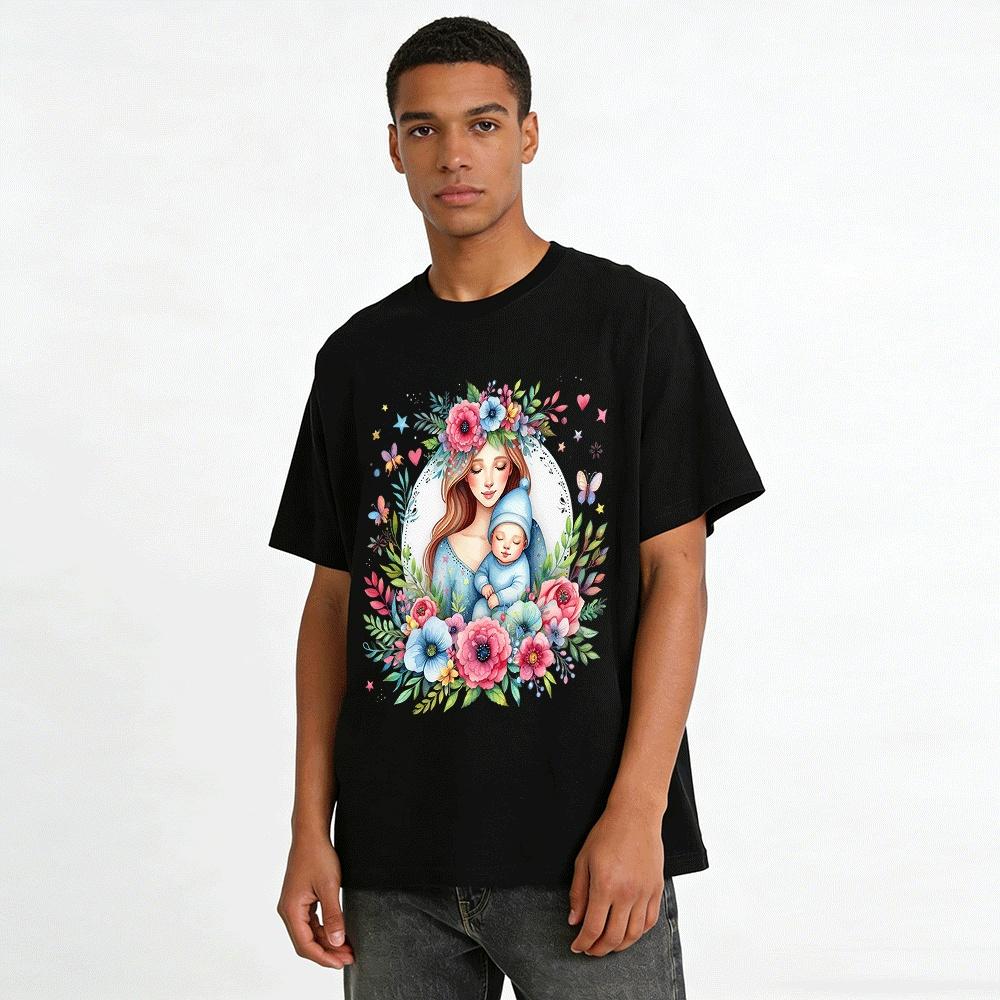 Mother And Baby Floral Print Parent-child Outfit For Adults Pure Cotton T-shirt
