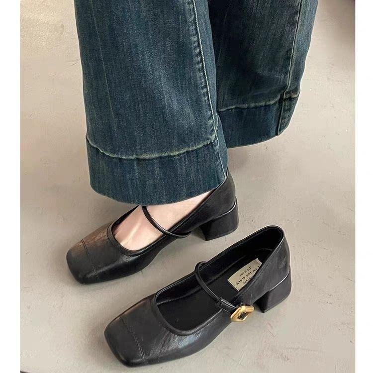 French retro Mary Jane shoes women's autumn 2025 new shallow mouth square head thick middle heel with skirt loafers