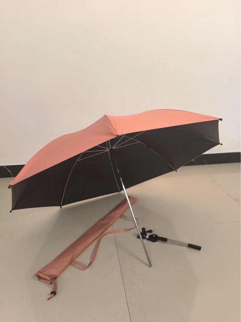 360° Swivel Clamp Umbrella Portable Beach Camping Chair, Deep Blue/Sky Blue/Rose Gold Alloy