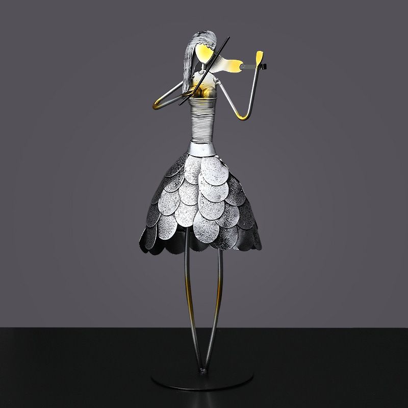 Wrought Iron Musician Figurines Handicrafts Home Study Room Desktop Sculpture Decoration Cafe Bar Club Table Statue Accessories