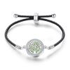 Stainless Steel Tree of Life Aromatherapy Bracelet with Diamonds and Leather Band
