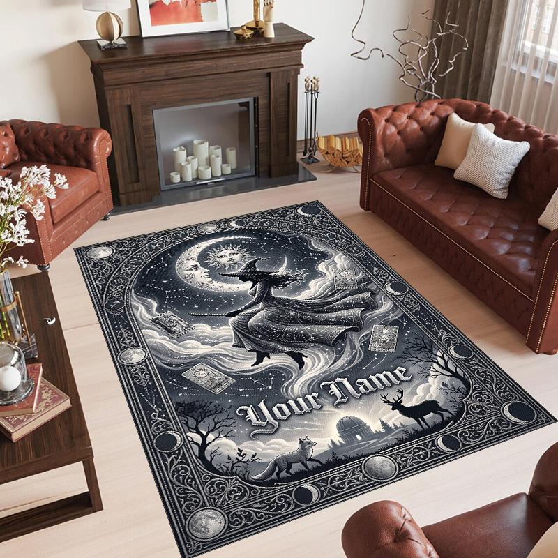 Witchcraft Theme Crystal Velvet Rug Personalized Custom Name Text Soft Floor Mat Home Decor
