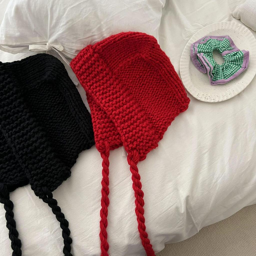 Red Korean Version Versatile and Fashionable Autumn and Winter Bag Head Hat for Women Warm Knitted Hat Wool Hat Fashionable Face Japanese Trend