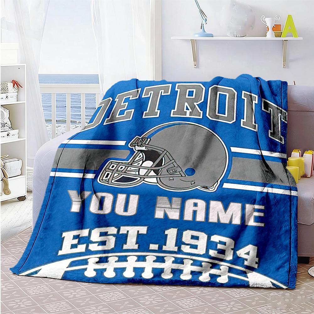 Detroit Football Fans Personalized Text Blanket Multi-purpose Personalized Blanket Ultra-Soft for Picnics Home Decor Chair Office Chair