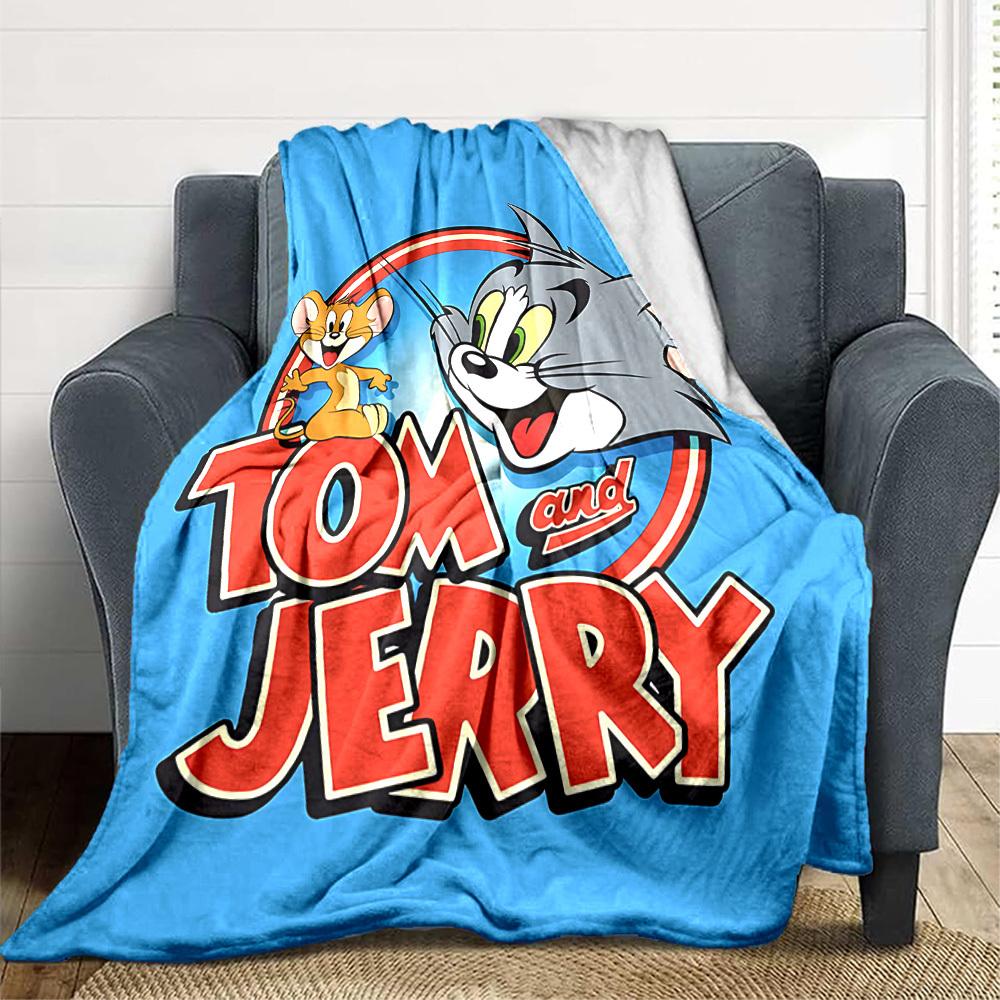 1pc Tom Jerry Flannel Throw Blanket Lightweight Soft Warm All Season Blanket for Sofa, Bed, Travel,L1028109