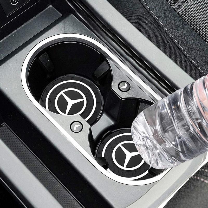 CRA1 Car Coasters Water Cup Slots Non-Slip Mat For Mercedes Benz W203 W205 W204 W221 W222 W212 W210 W211 Anti-skid Coaster Accessory