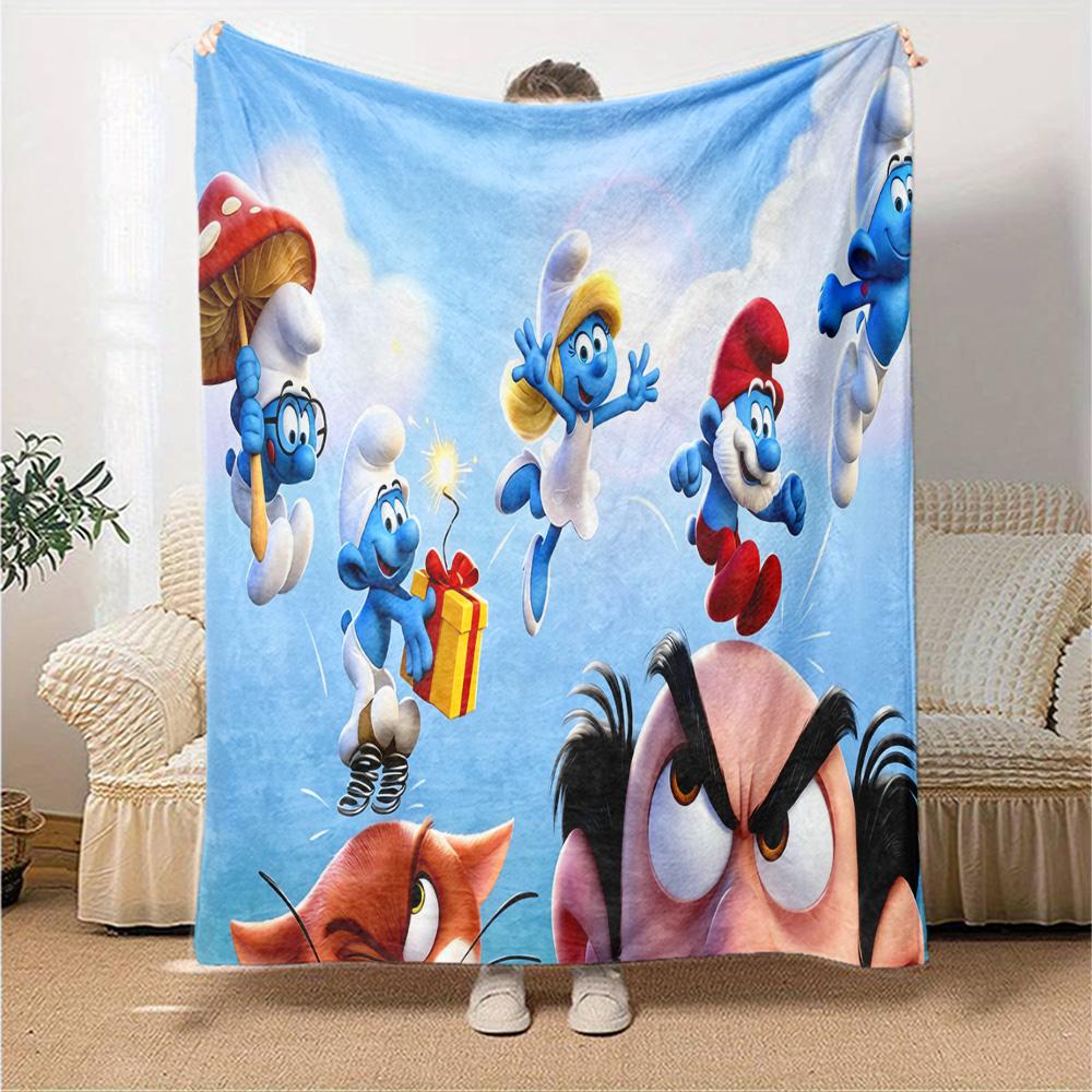 Smurf Adventure Skyward Flannel Blanket Super Soft Warm Cozy Blanket For Sofa Bed Office Travel Allseason Home Decor Gift