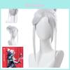 Valorant Jett Cosplay Perücke Schick Silberner Zopf Kurzer Hairstyle