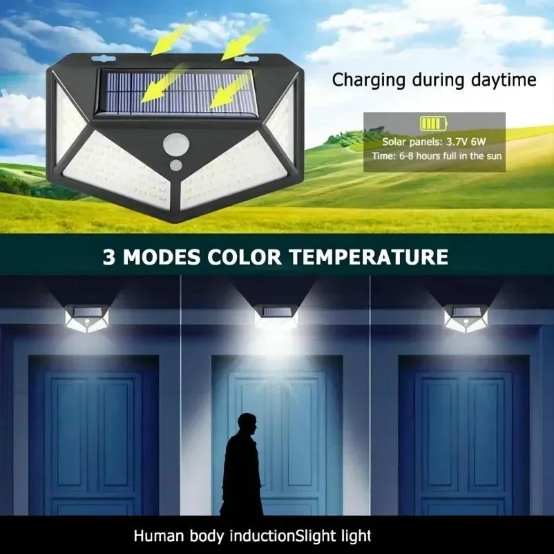 100LED solární nástěnné svítidlo Venkovní lampa vodotěsná pohybový senzor solární sluneční světlo Pouliční lampa Zahradní zábradlí Dekorativní lampa