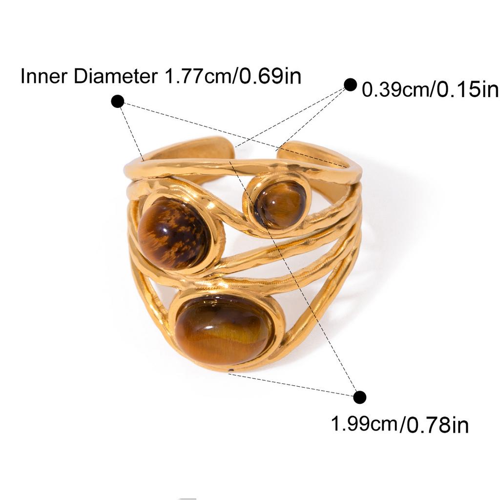 Yori Valentine's Day Gift Natural Stone Open Ring for Women Stainless Steel Exquisite Arrivals Jewelry 18K PVD Plated