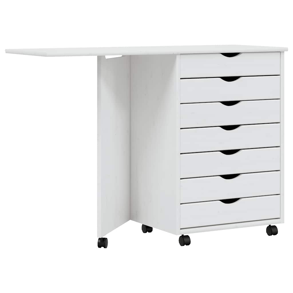 Mobile Filing Cabinet with Desk MOSS White Solid Pine Wood
