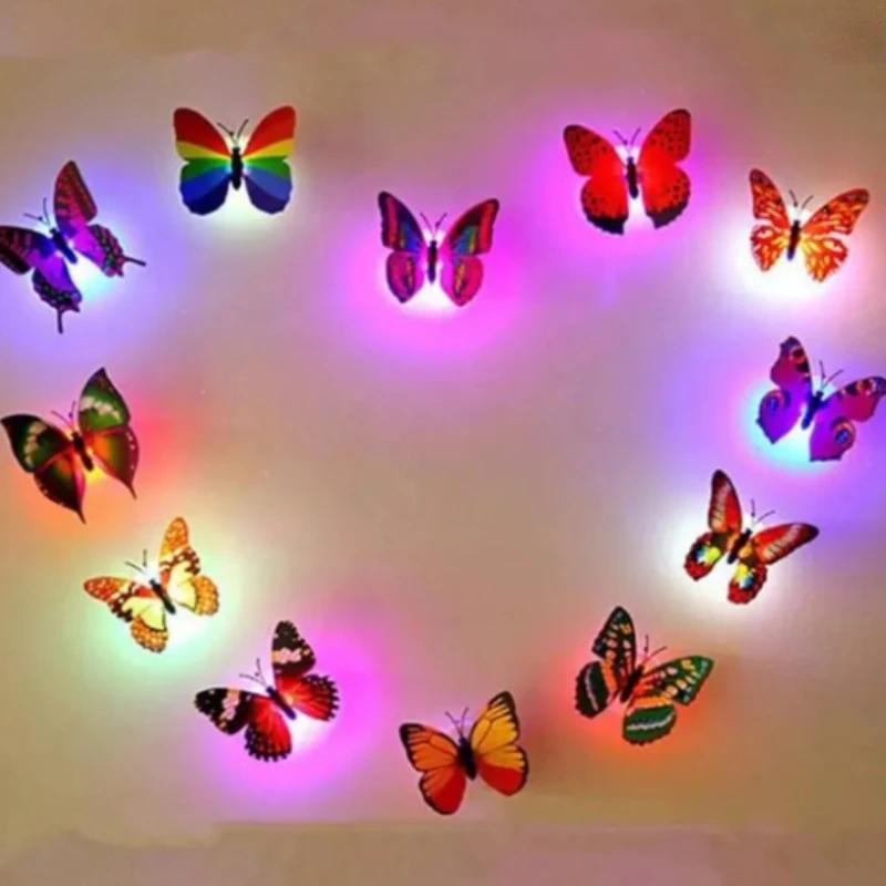 5/10pcs 3D LED Butterfly Decoration Night Light Sticker Single and Double Wall Light for Garden Backyard Lawn Festive Party