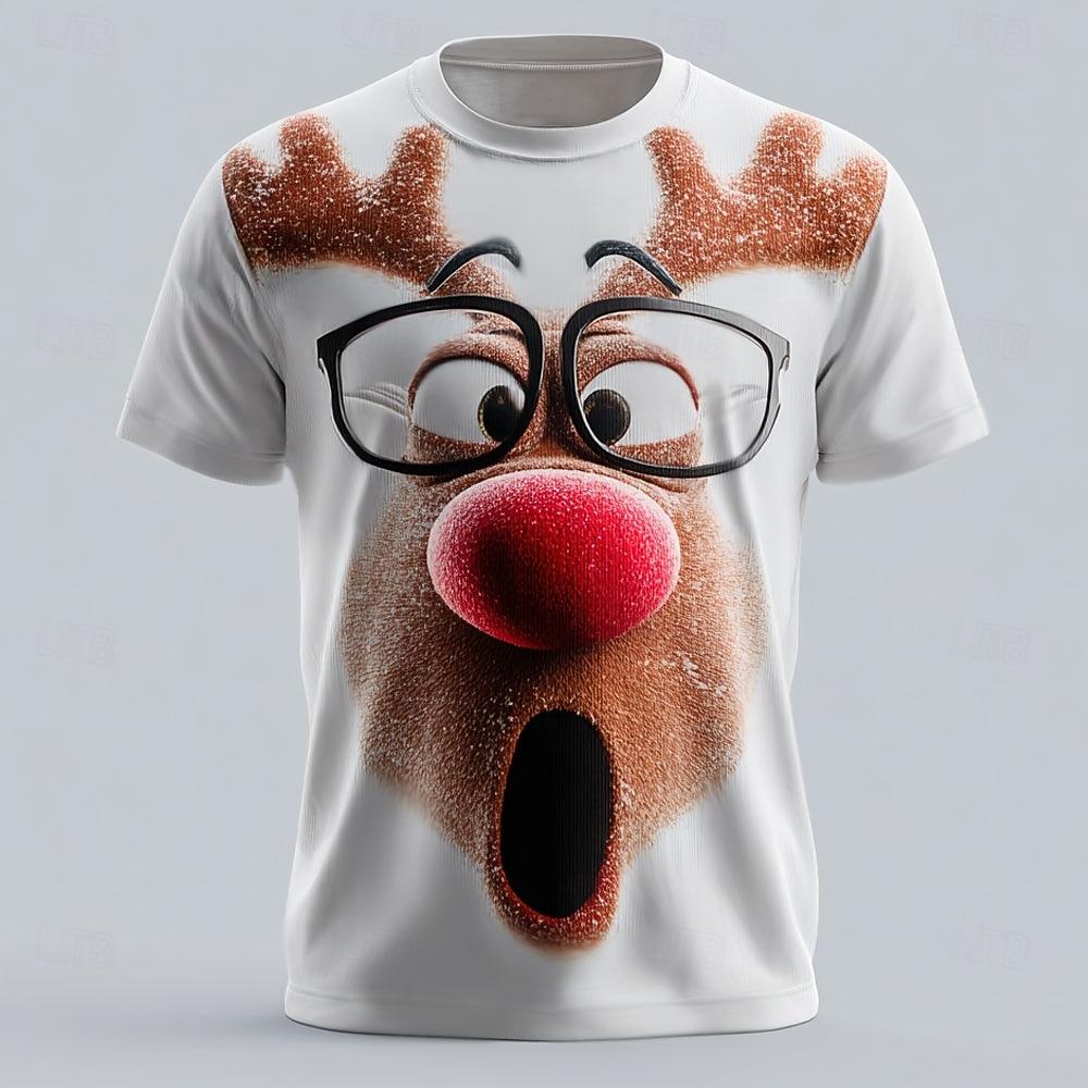 

Рождественская мужская футболка с 3D-принтом, забавный графический дизайн с лосем, модная повседневная футболка с круглым вырезом, 2025, лето, осень, трендовые топы 6XL