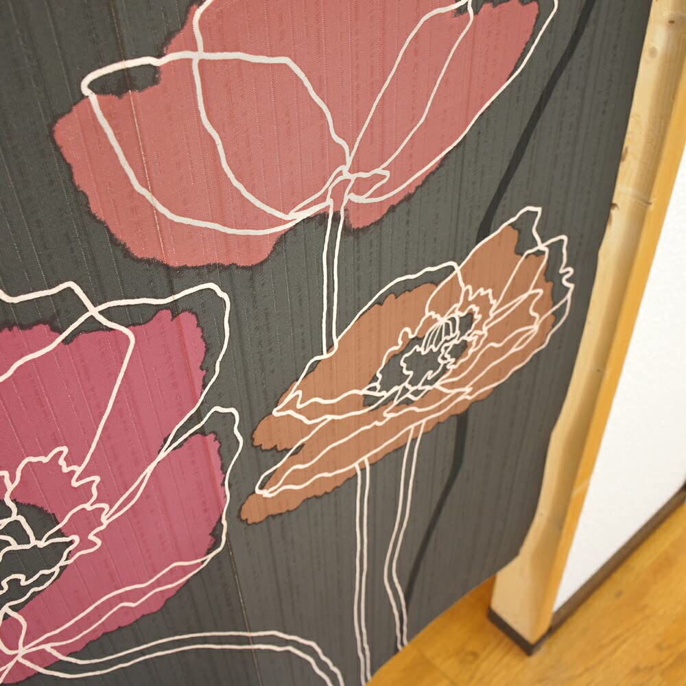 Noren Kobo Noren Floral Room 85cm Wide X 170cm Line 2539 Curtain, Pattern, Long, Divider, Long, Poppy, Black,