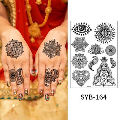 Water Transfer Decals Mandala Henna Tattoo Stickers India Mehndi Flower Instant Henna Temporary Tattoo Fake Waterproof