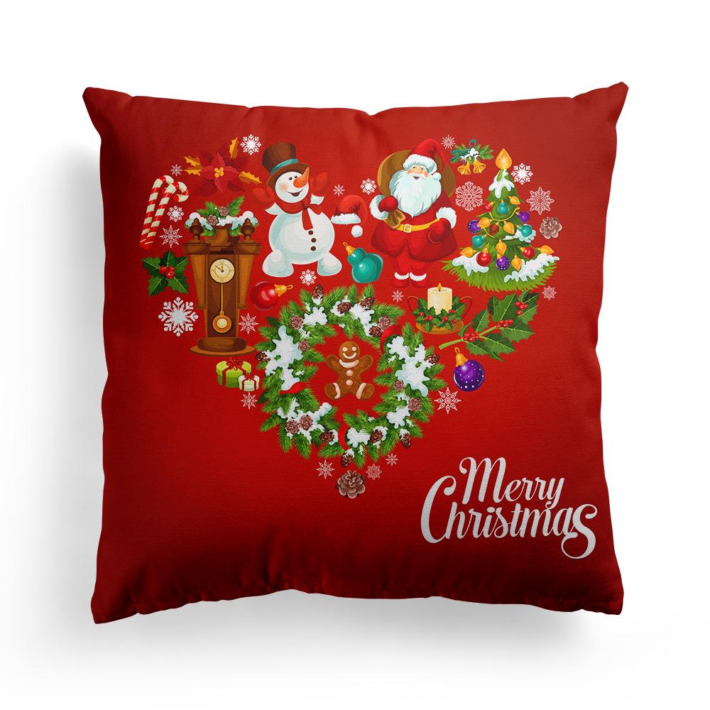 Christmas Cartoon Print Pattern Cushion Cover Home Living Room Sofa Decoration Square Polyester Throw Pillow Cover 45x45cm