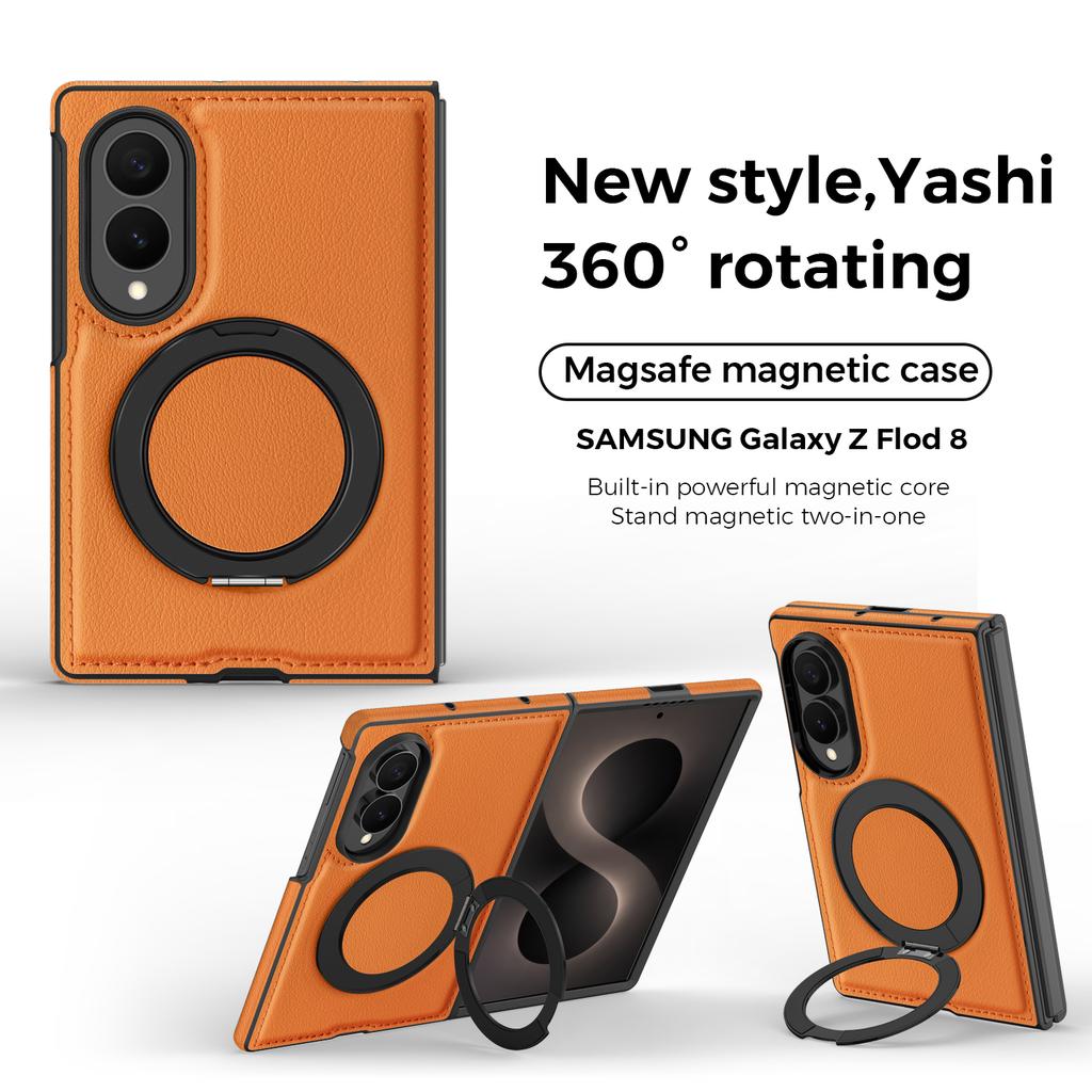 Luxury Business 360 Rotating Magnetic Stand Leather Case for Samsung Z Fold 8 Wide Shockproof for Magsafe Skin Feel Slim Cover
