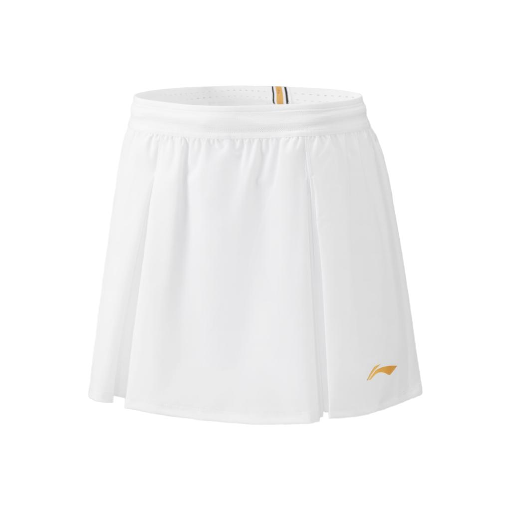 Li Ning Badminton Series Solid Color Mid Waist Soft Comfortable Breathable Versatile Casual Skirt Women Skirts Standard-White ASKV012-2