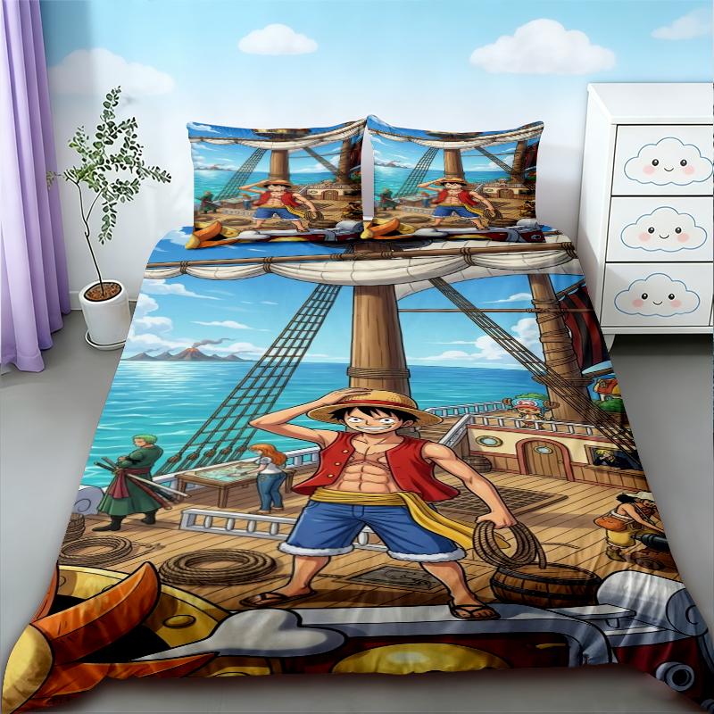 One Piece 3Pcs Duvet Cover Luffy Cartoon Bedding Set Quilt Cover Soft And Comfortable For Bedroom Decor Queen King