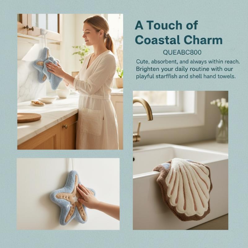 1 Pcs Cute Starfish Shape Super Water-Absorbing Soft Hand Towel For Bathroom Kitchen Washing Hands Cloth Convenient Hanging