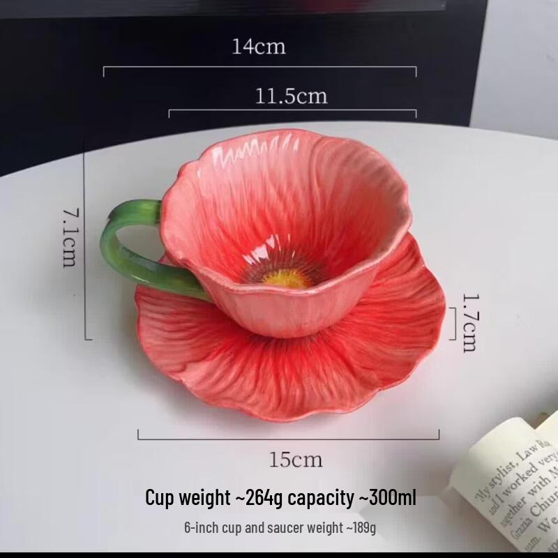 Qiwei Ceramic Poppy Flower Coffee Cup & Saucer Gift Set