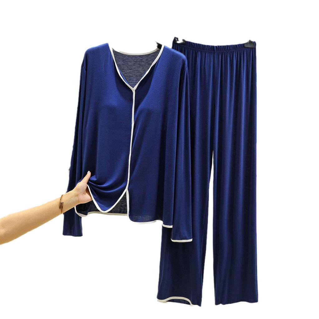 Modal Long-Sleeve Chest Pad Pajama Set for Women - Autumn/Winter Casual Two-Piece with Edging